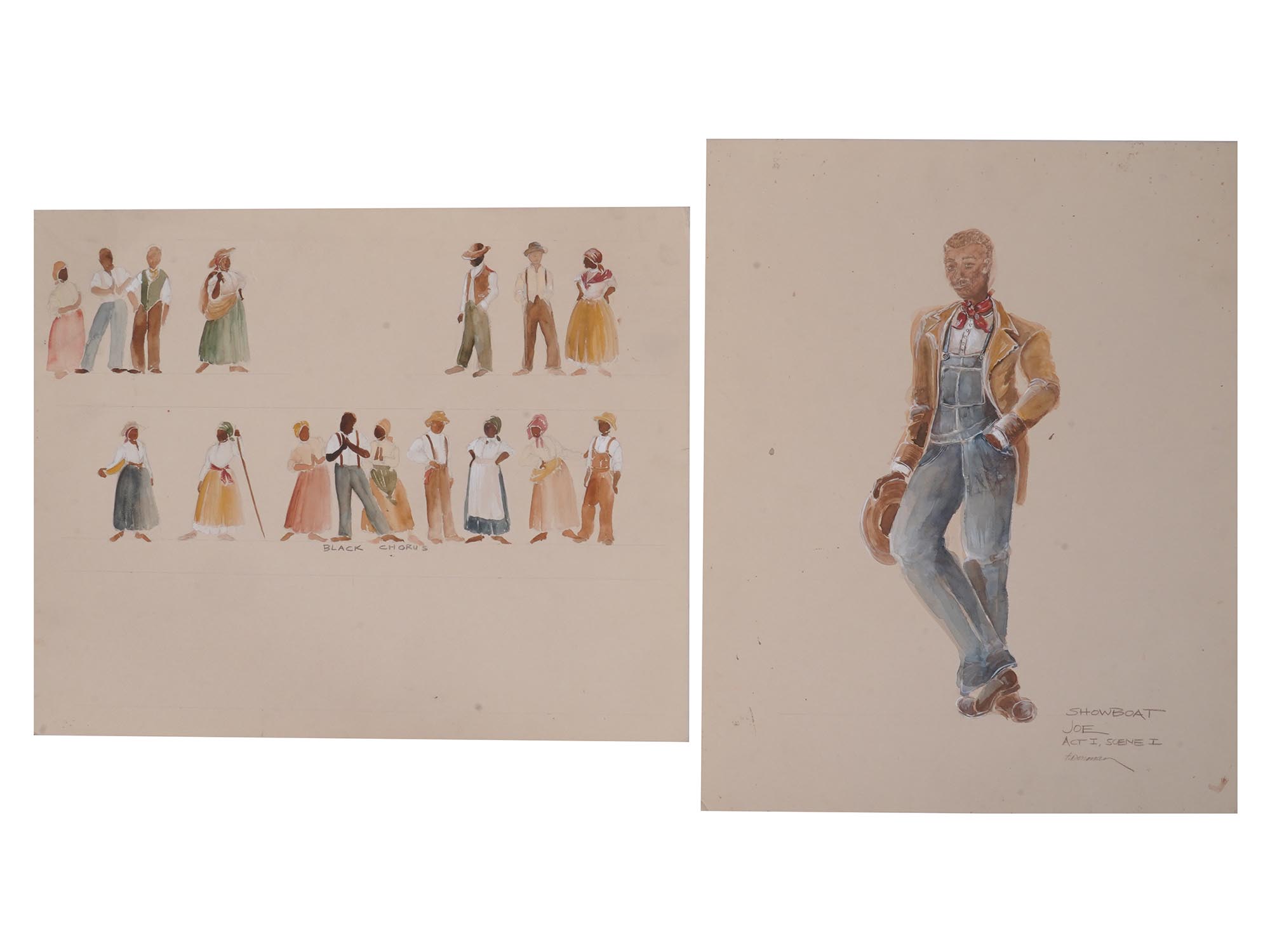 VINTAGE COSTUME DESIGN PAINTINGS SIGNED T. DORMAN PIC-0